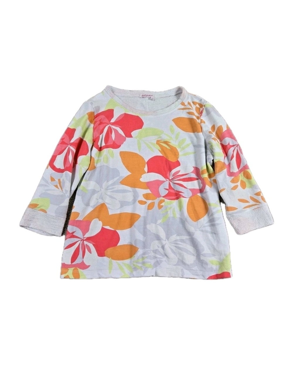 Fresh Produce Sweatshirt Oversized S Tropical Floral 3/4 Sleeve Terry Knit Crew
